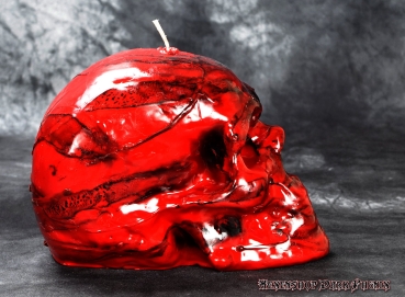 Hexenshop Dark Phönix Totenkopfkerze Rot und Schwarz Groß
